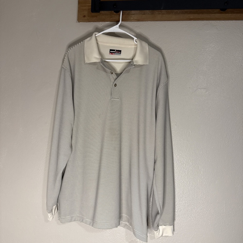 Grand Slam Performance Long Sleeve Striped Polo‎ Shirt Men's XL Beige Black